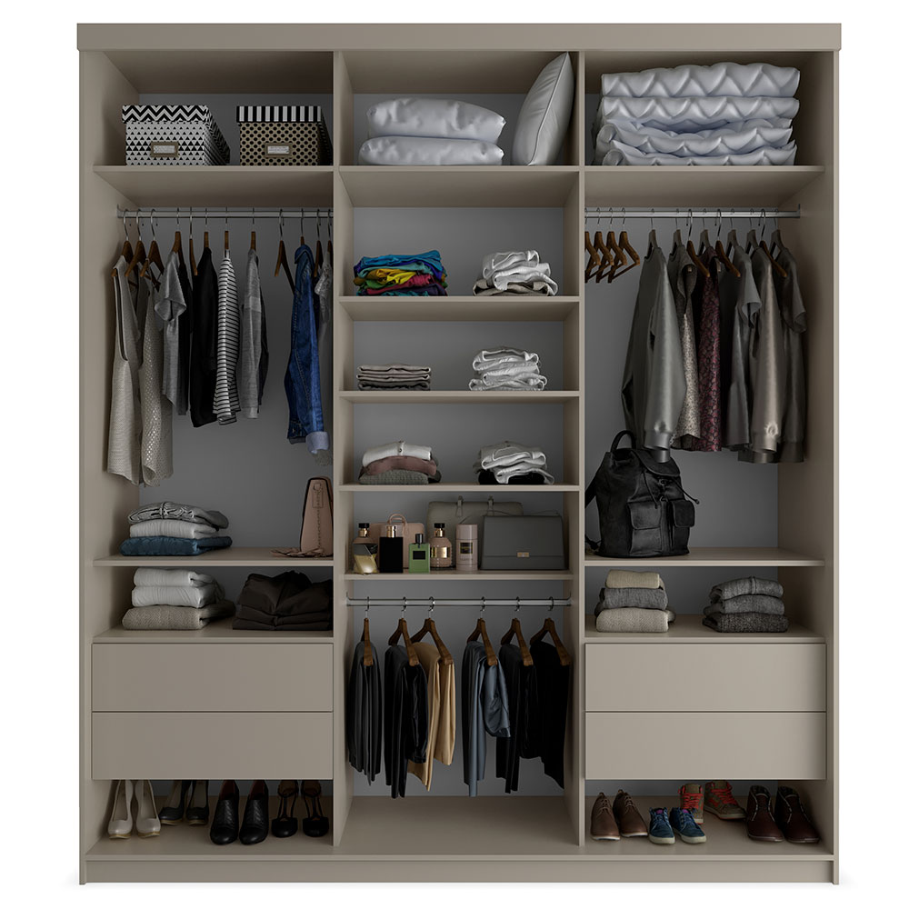 Guarda-Roupa Casal com 3 Espelhos Geneve 3 Portas 4 Gavetas Bege