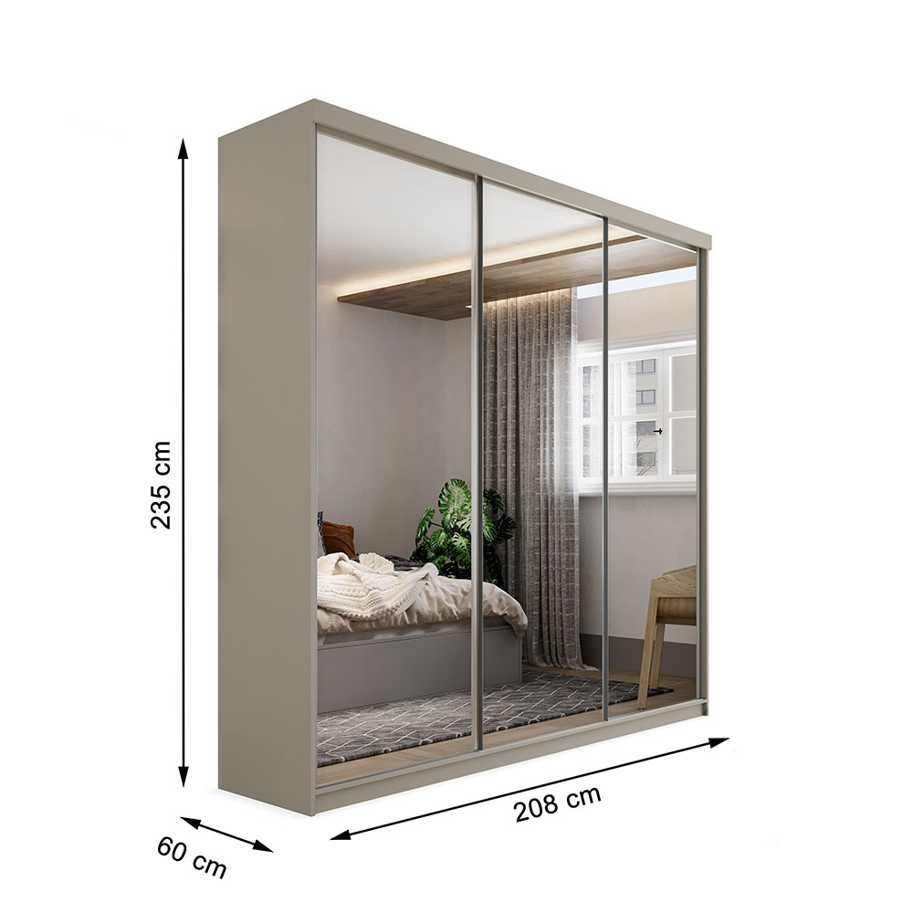 Guarda-Roupa Casal com 3 Espelhos Geneve 3 Portas 4 Gavetas Bege