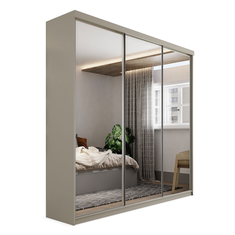 Guarda-Roupa Casal com 3 Espelhos Geneve 3 Portas 4 Gavetas Bege