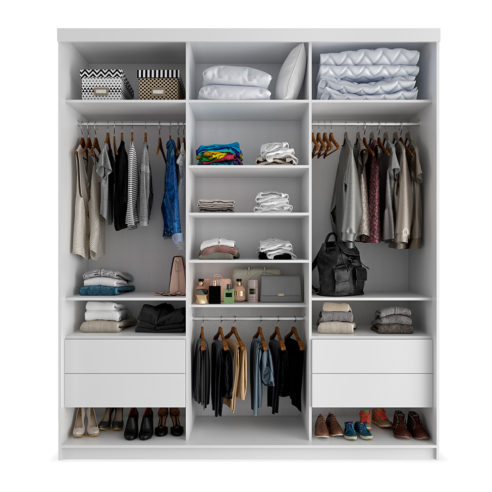 Guarda-Roupa Casal com 3 Espelhos Geneve 3 Portas 4 Gavetas Branco