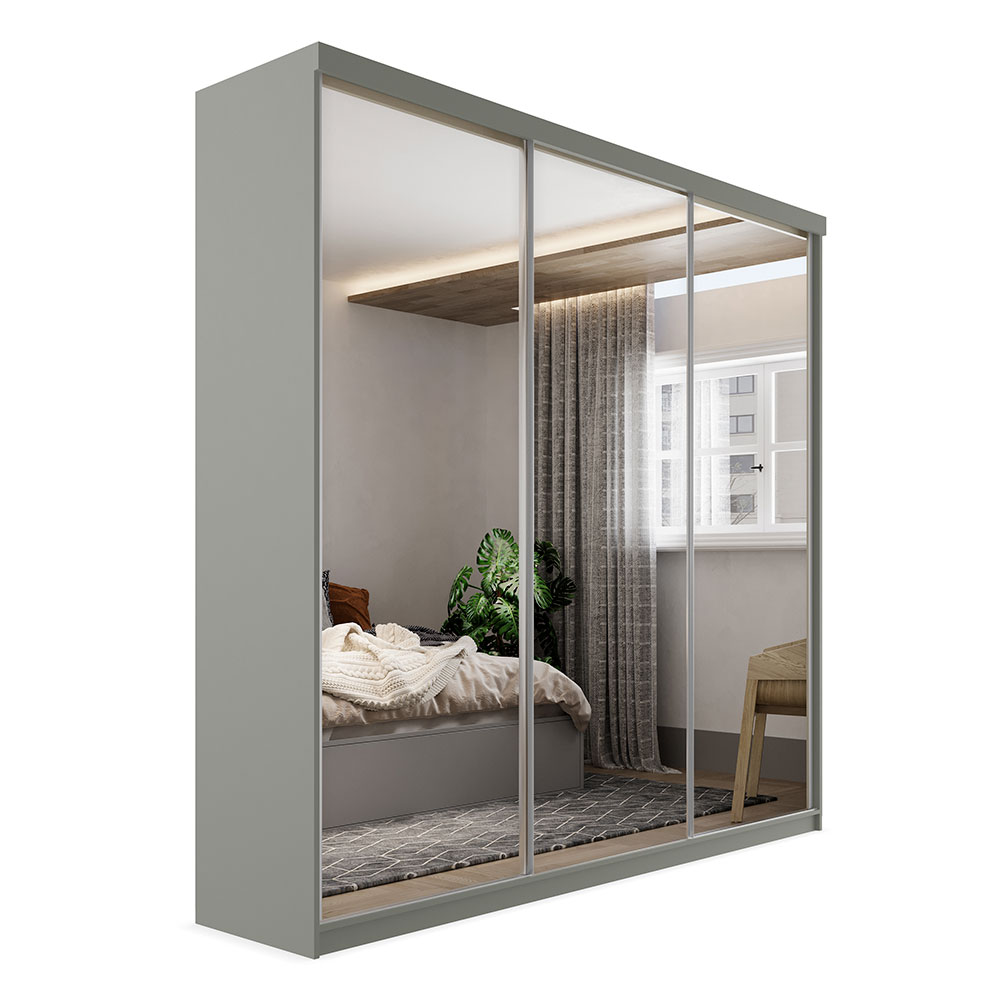 Guarda-Roupa Casal com 3 Espelhos Geneve 3 Portas 4 Gavetas Cinza