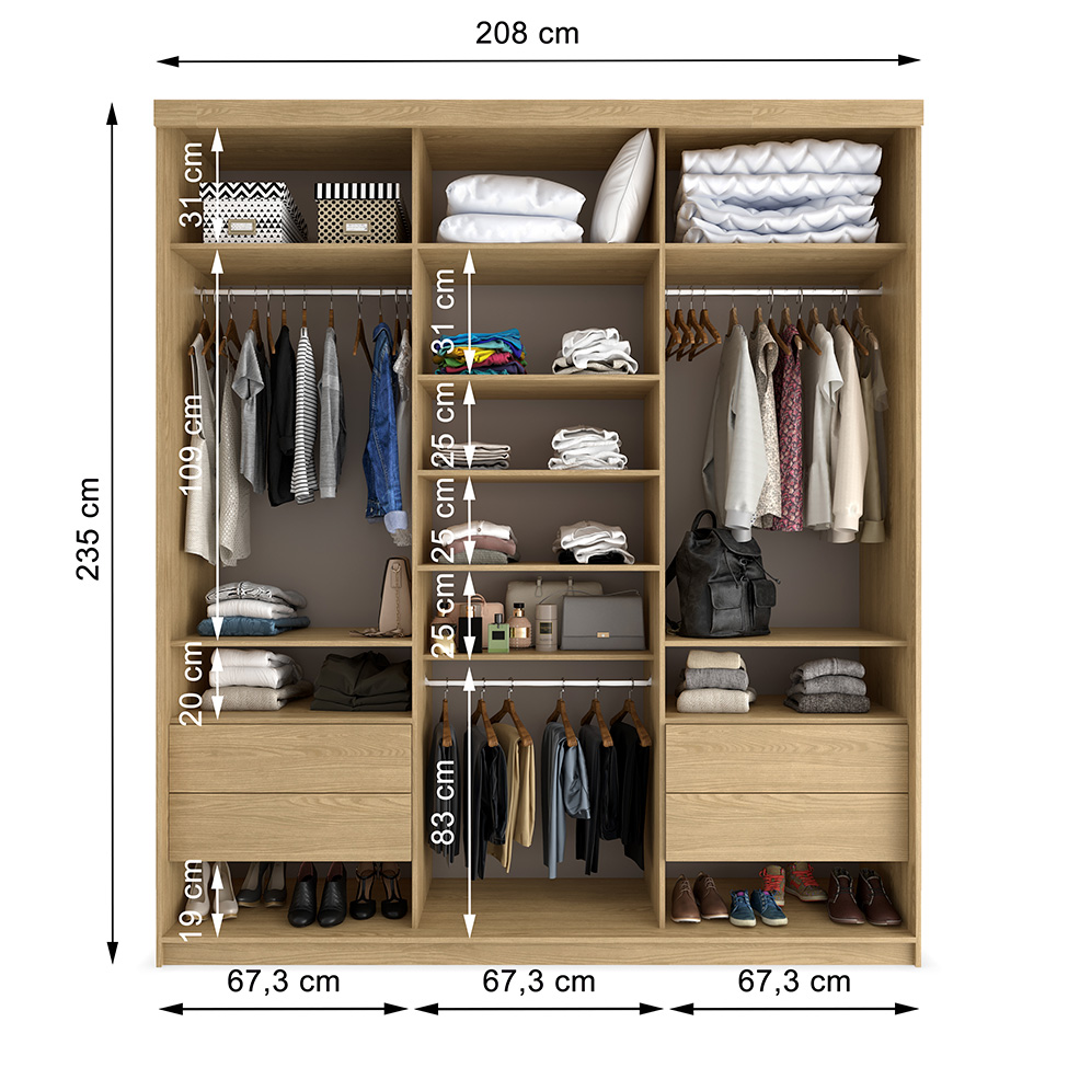 Guarda-Roupa Casal com 3 Espelhos Lugano 3 PT 4 GV Carvalho