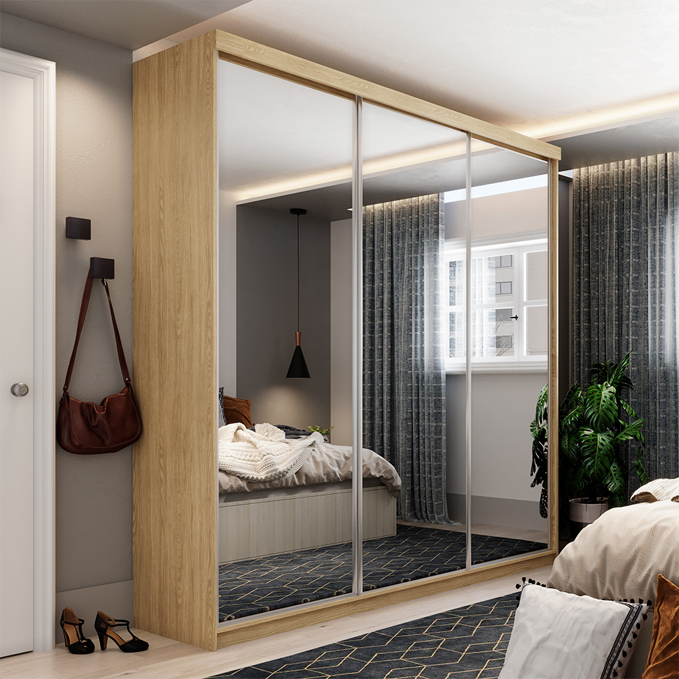 Guarda-Roupa Casal com 3 Espelhos Lugano 3 Portas 4 Gavetas Carvalho