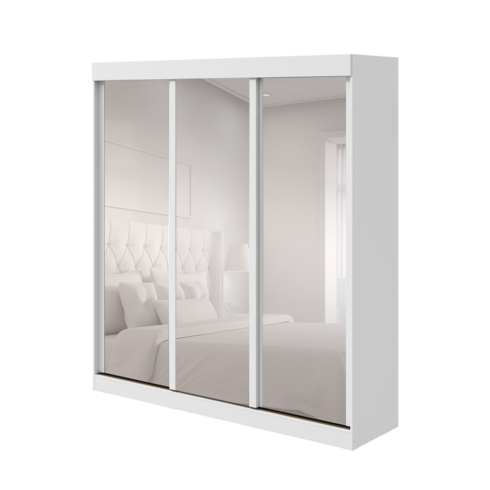 Guarda-Roupa Casal com 3 Espelhos Saion sem Pés 3 Portas 3 Gavetas Branco