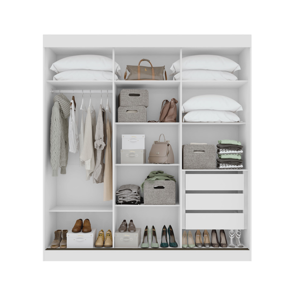 Guarda-Roupa Casal com 3 Espelhos Saion sem Pés 3 Portas 3 Gavetas Branco