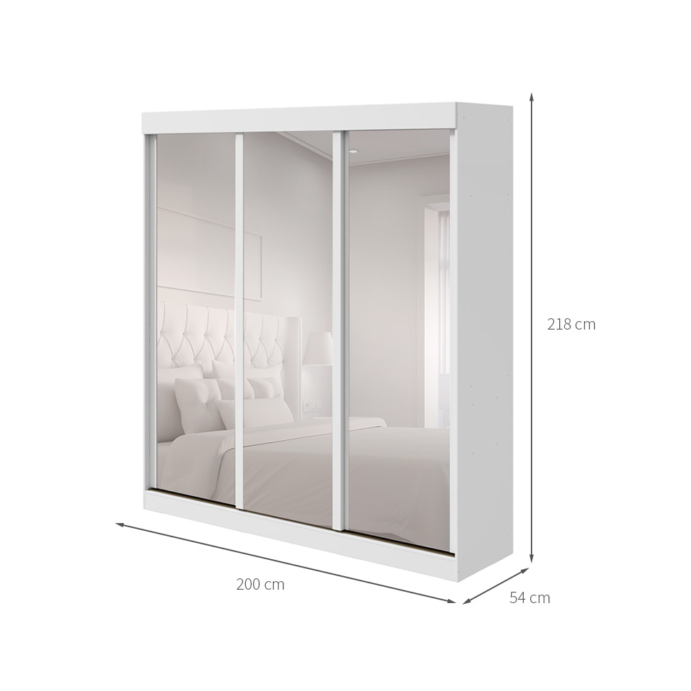 Guarda-Roupa Casal com 3 Espelhos Saion sem Pés 3 Portas 3 Gavetas Branco