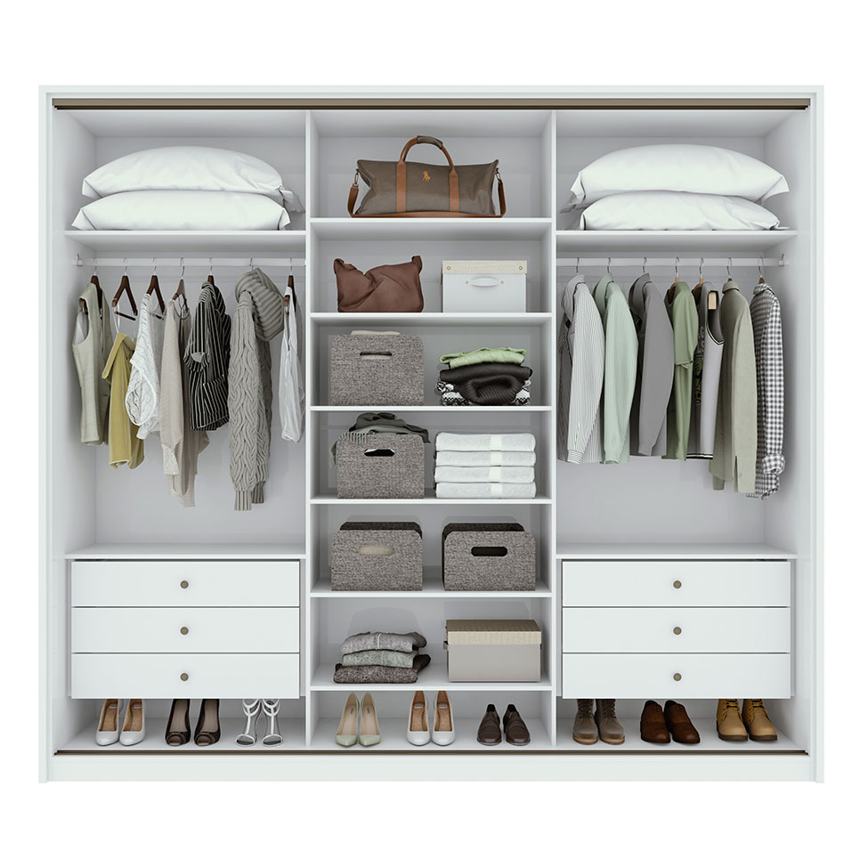 Guarda-Roupa Casal com 3 Espelhos Spazio 3 PT 6 GV Branco 270 cm