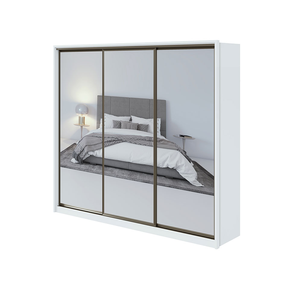 Guarda-Roupa Casal com 3 Espelhos Spazio 3 PT 6 GV Branco 270 cm