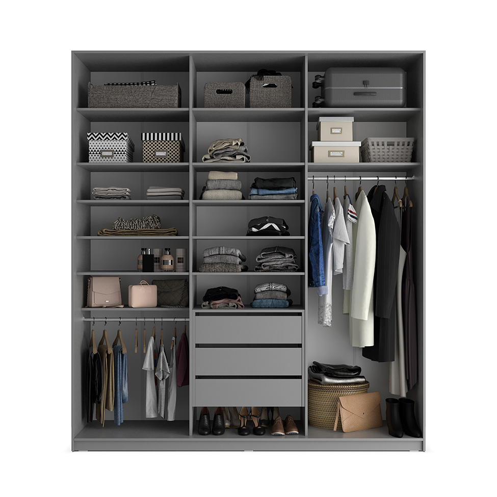 Guarda-Roupa Casal com 3 Espelhos Zemartt 100% MDF 3 Portas 3 Gavetas Cinza