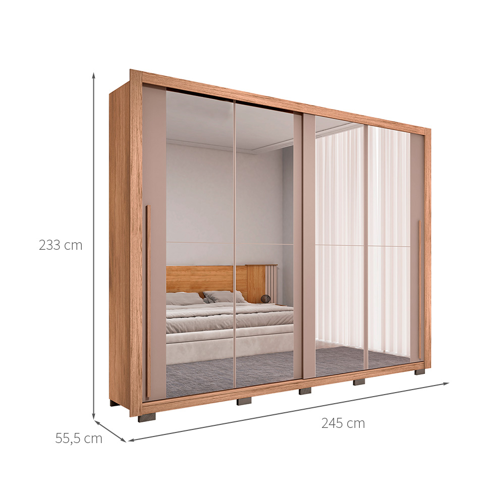 Guarda-Roupa Casal com 4 Espelhos Praticus 2 Portas 4 Gavetas Buriti e Fendi