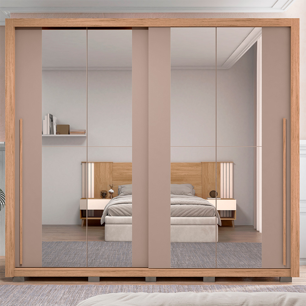 Guarda-Roupa Casal com 4 Espelhos Praticus 2 Portas 4 Gavetas Buriti e Fendi