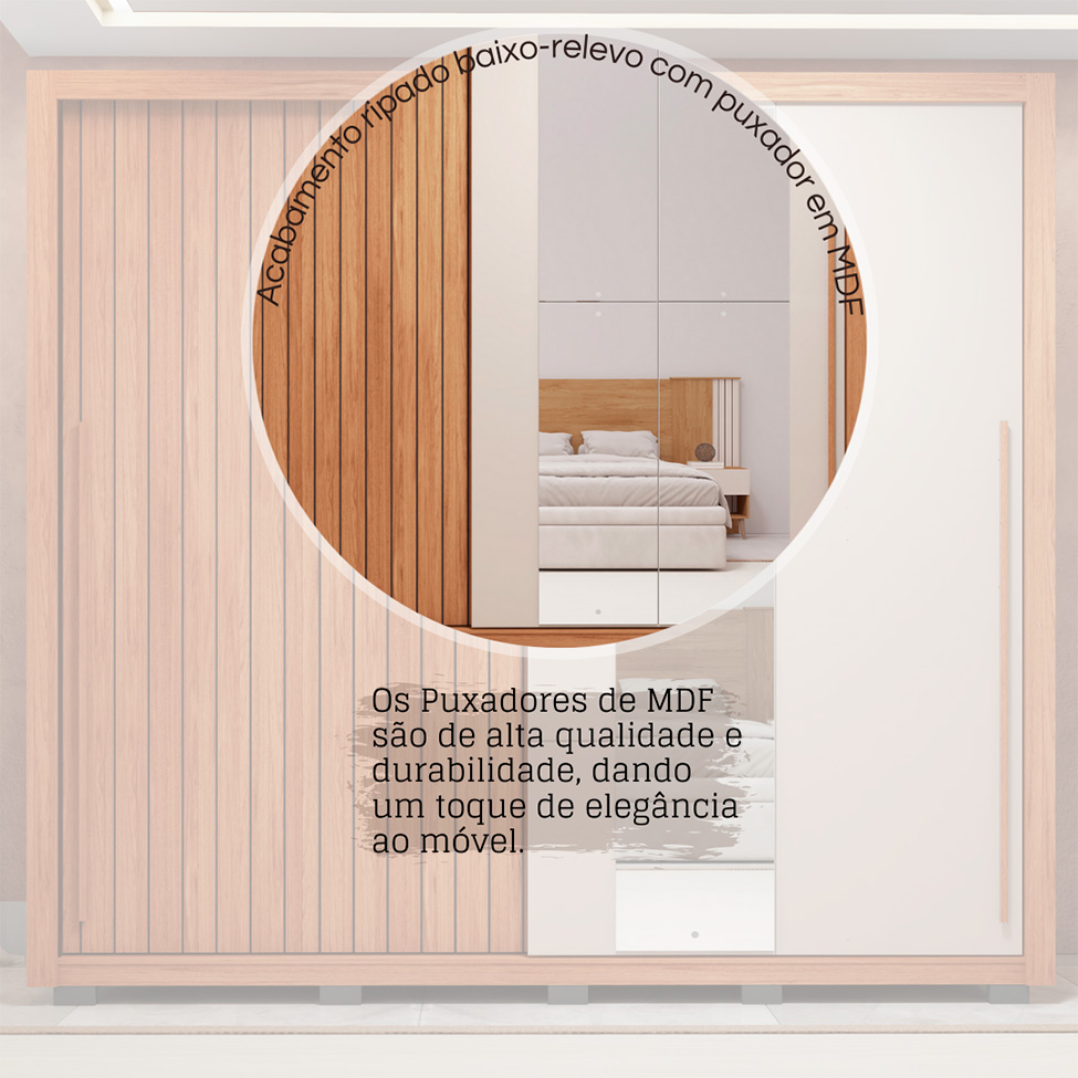 Guarda-Roupa Casal com 4 Espelhos Romanus Ripado 2 Portas 4 Gavetas Freijó e Off White