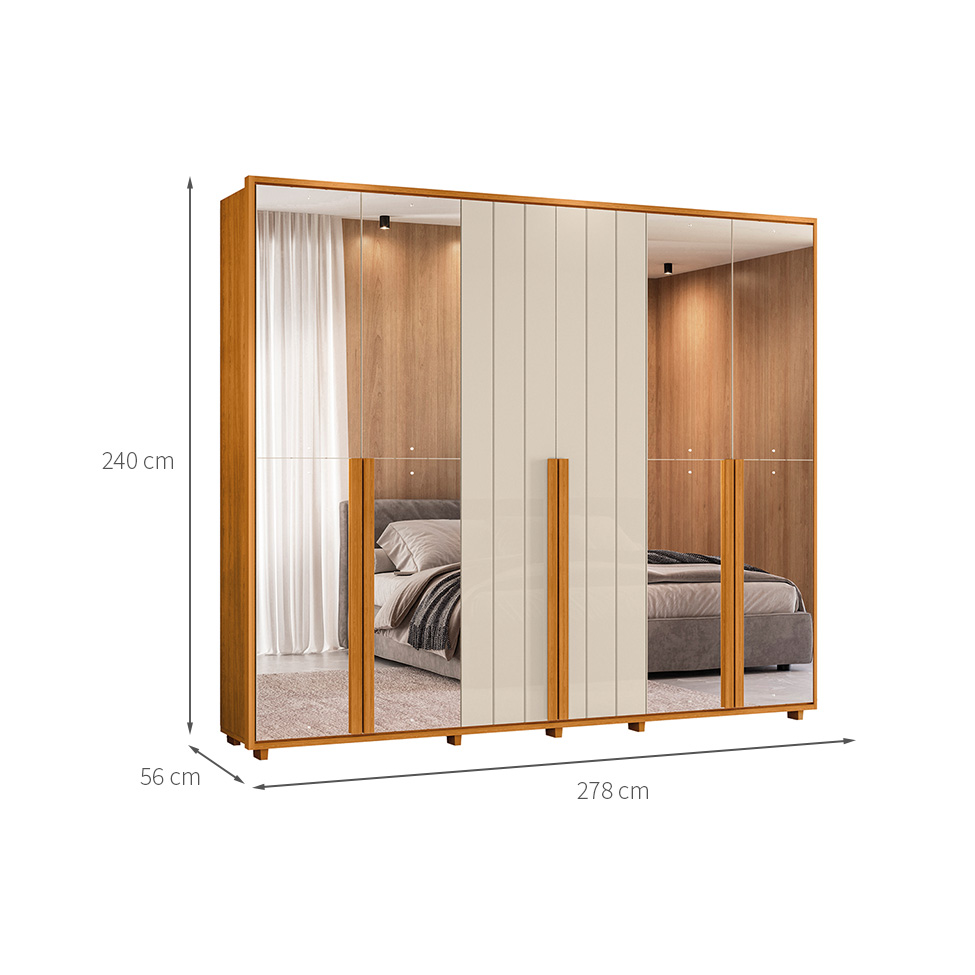 Guarda-Roupa Casal com 4 Espelhos Volpi 6 Portas 6 Gavetas Cinamomo e Off White