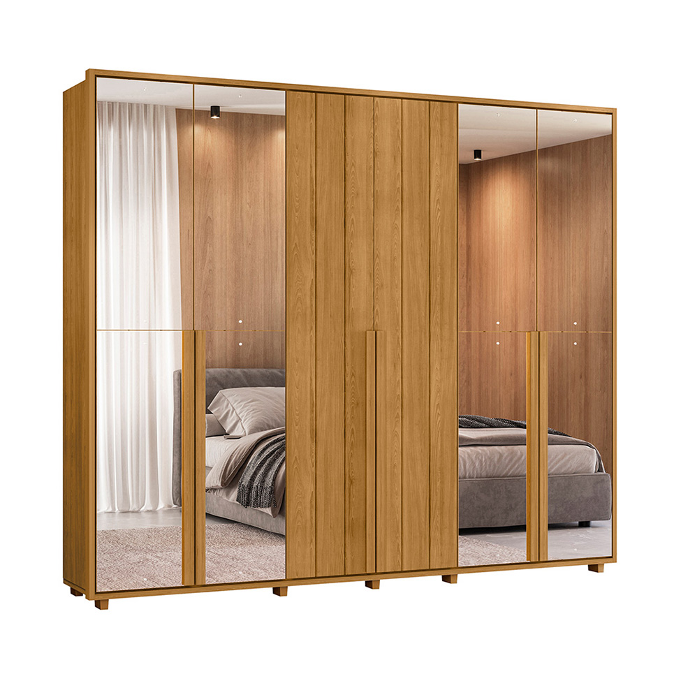 Guarda-Roupa Casal com 4 Espelhos Volpi 6 Portas 6 Gavetas Cumaru