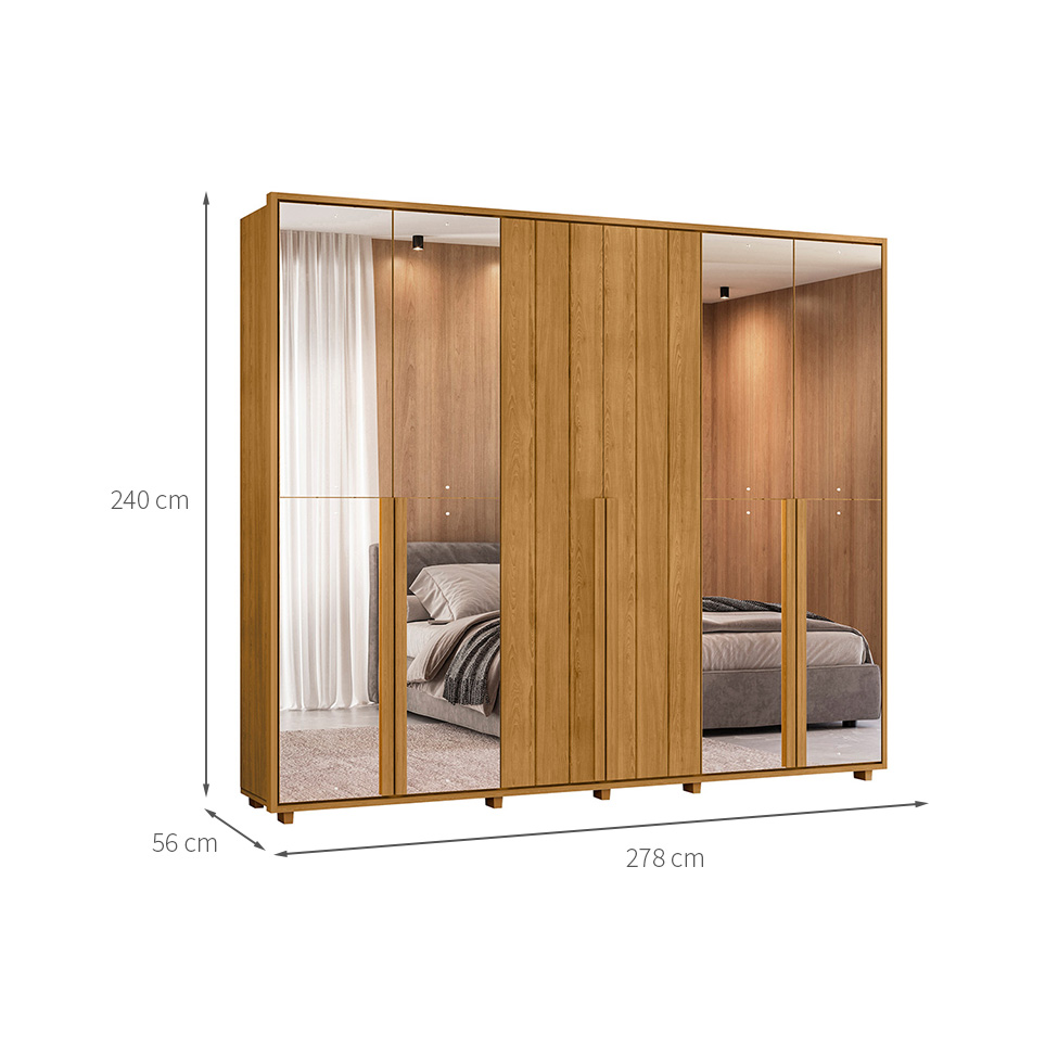 Guarda-Roupa Casal com 4 Espelhos Volpi 6 Portas 6 Gavetas Cumaru