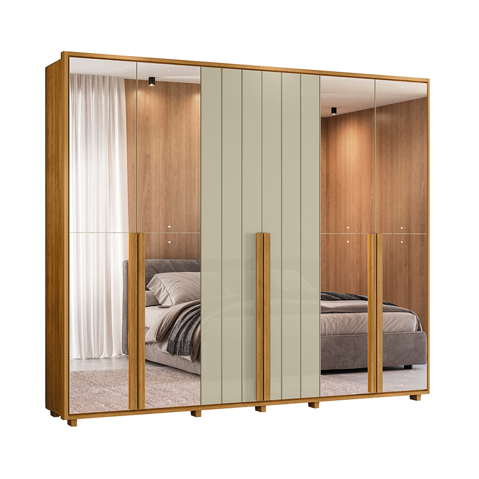 Guarda-Roupa Casal com 4 Espelhos Volpi 6 Portas 6 Gavetas Cumaru e Opala