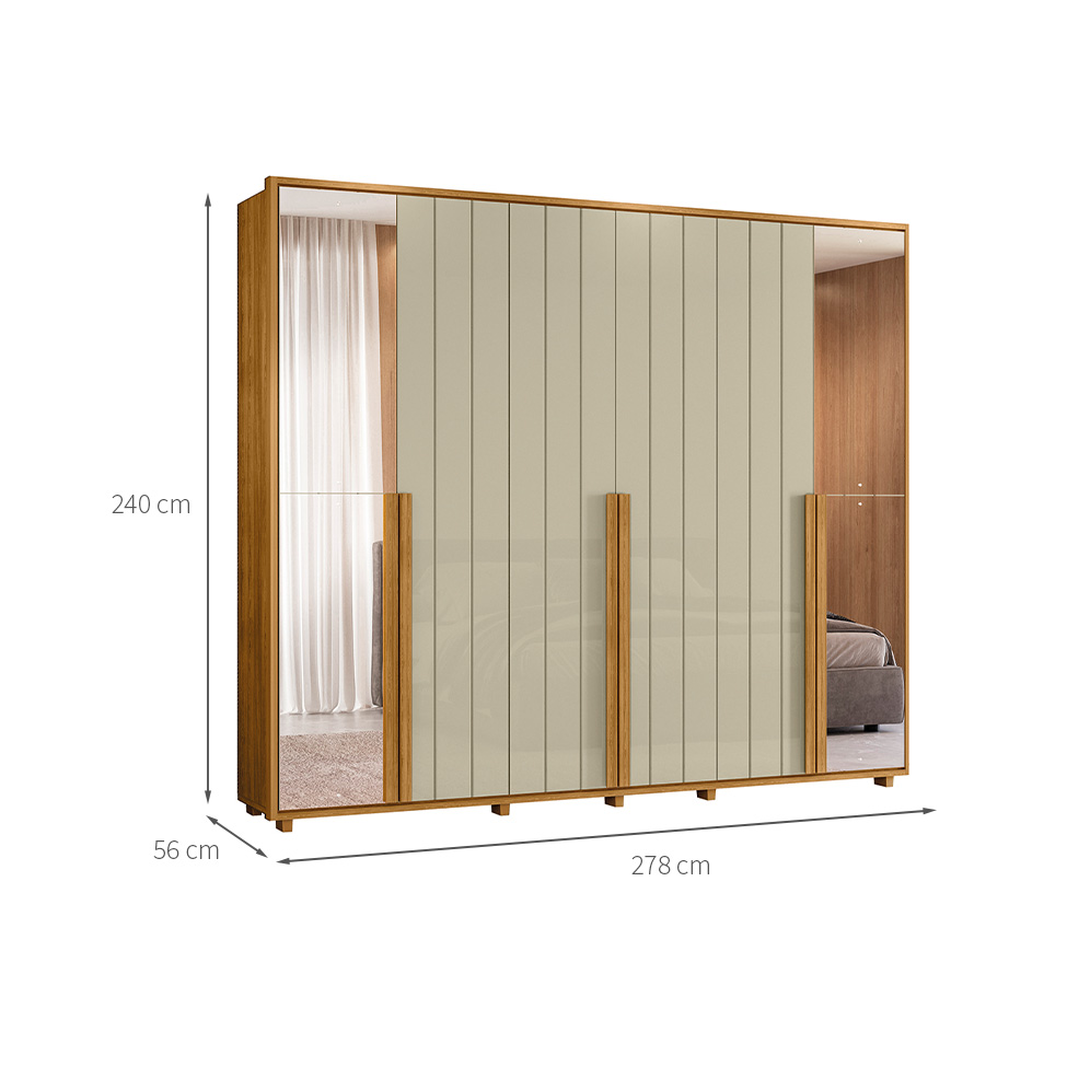 Guarda-Roupa Casal com 4 Espelhos Volpi 6 Portas 6 Gavetas Cumaru e Opala