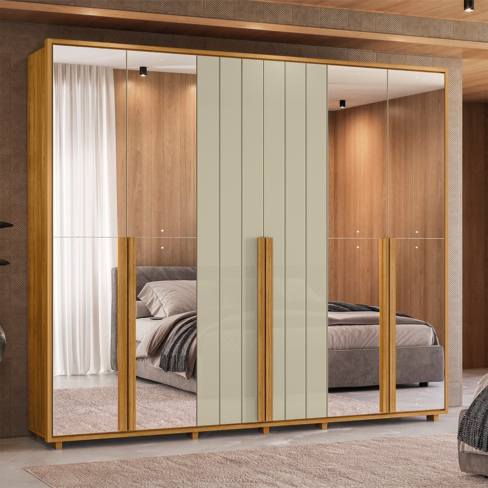Guarda-Roupa Casal com 4 Espelhos Volpi 6 Portas 6 Gavetas Cumaru e Opala