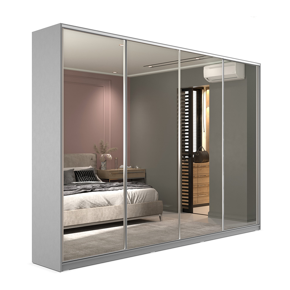 Guarda-Roupa Casal com 4 Espelhos Zermatt 100% MDF 4 Portas 6 Gavetas Cinza