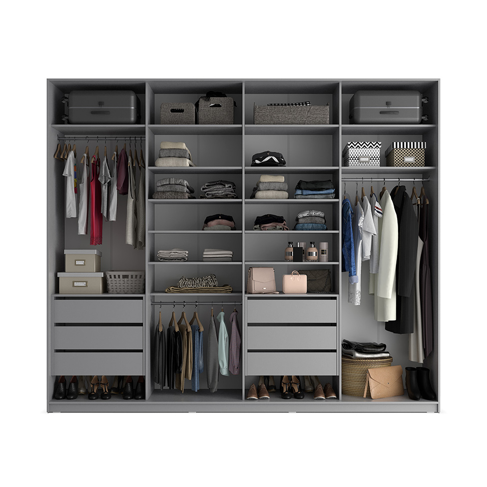 Guarda-Roupa Casal com 4 Espelhos Zermatt 100% MDF 4 Portas 6 Gavetas Cinza