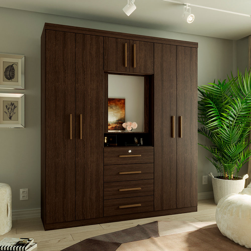 Guarda-Roupa Casal com Espelho Advantage 7 Portas 4 Gavetas Capuccino Wood