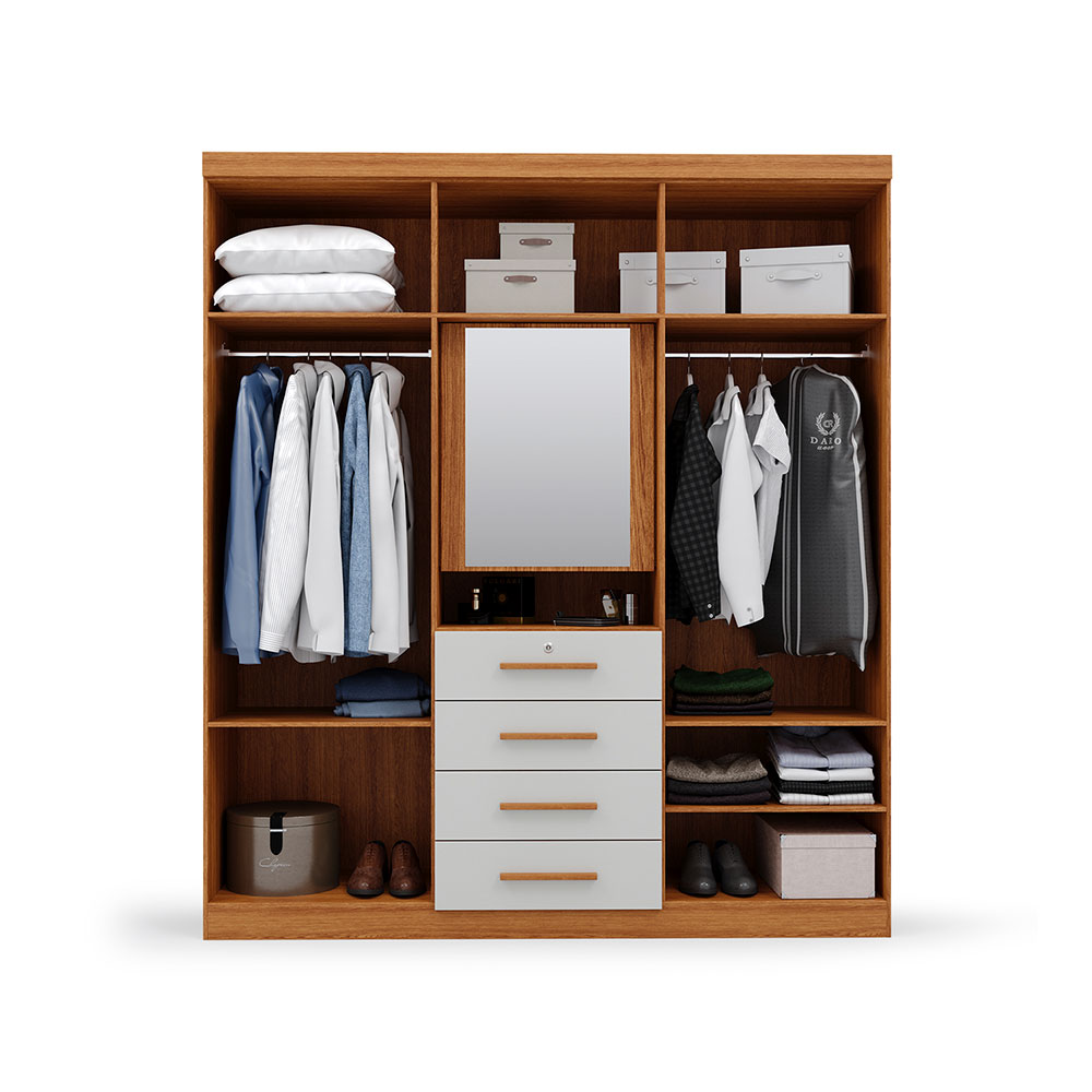 Guarda-Roupa Casal com Espelho Advantage 7 Portas 4 Gavetas Freijó Wood e Off White