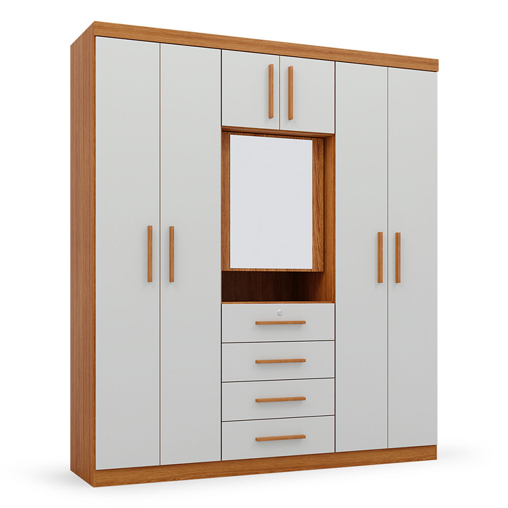 Guarda-Roupa Casal com Espelho Advantage 7 Portas 4 Gavetas Freijó Wood e Off White