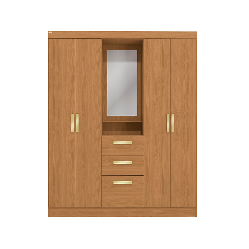 Guarda-Roupa Casal com Espelho Albi 5 Portas 2 Gavetas Canela