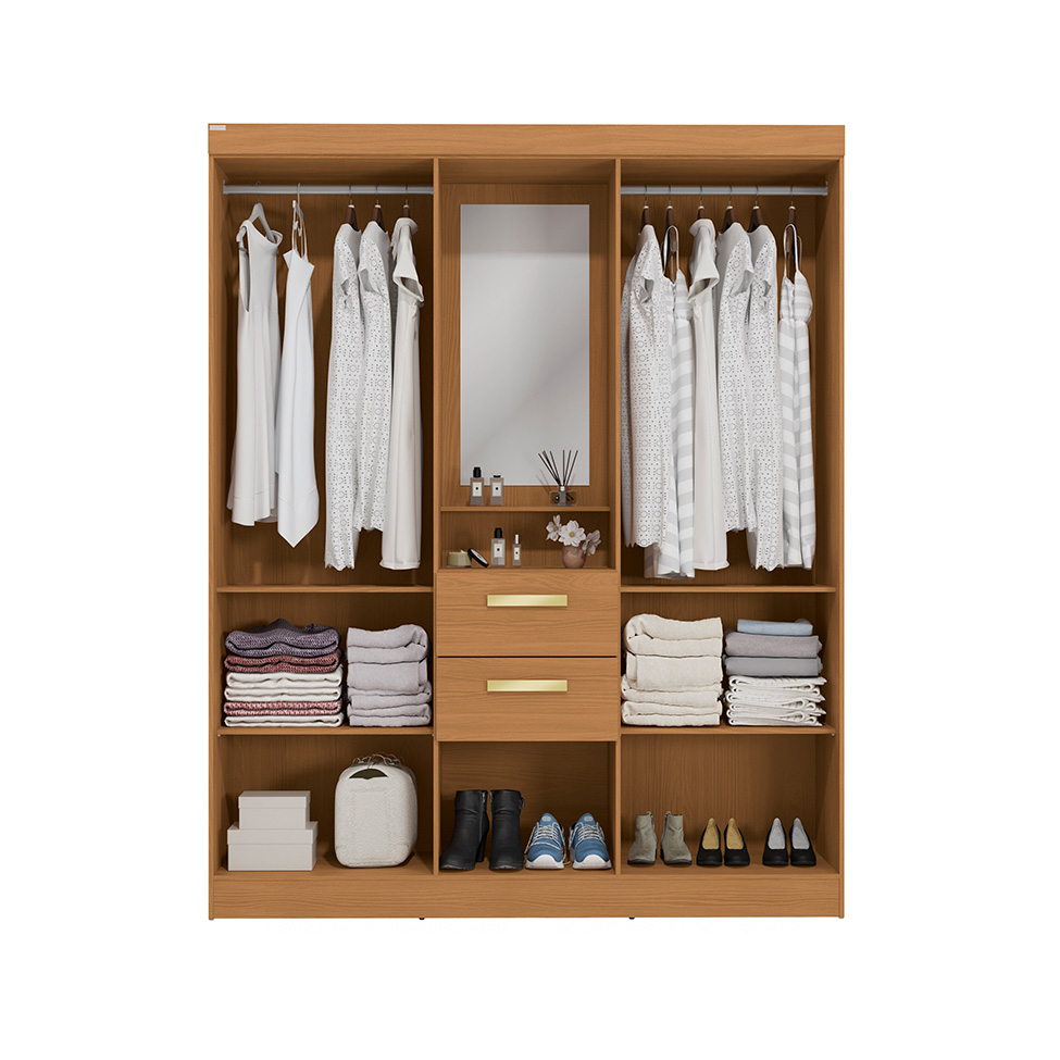Guarda-Roupa Casal com Espelho Albi 5 Portas 2 Gavetas Canela