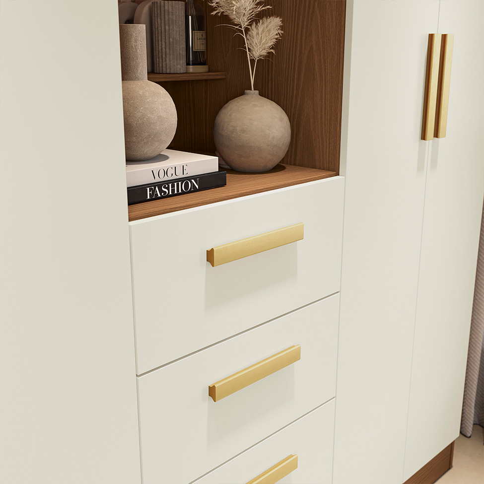 Guarda-Roupa Casal com Espelho Albi 5 Portas 2 Gavetas Canela e Off White