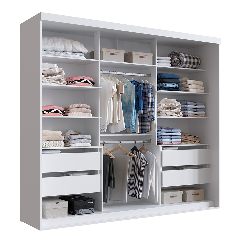 Guarda-Roupa Casal com Espelho Alya 3 Portas 4 Gavetas Branco
