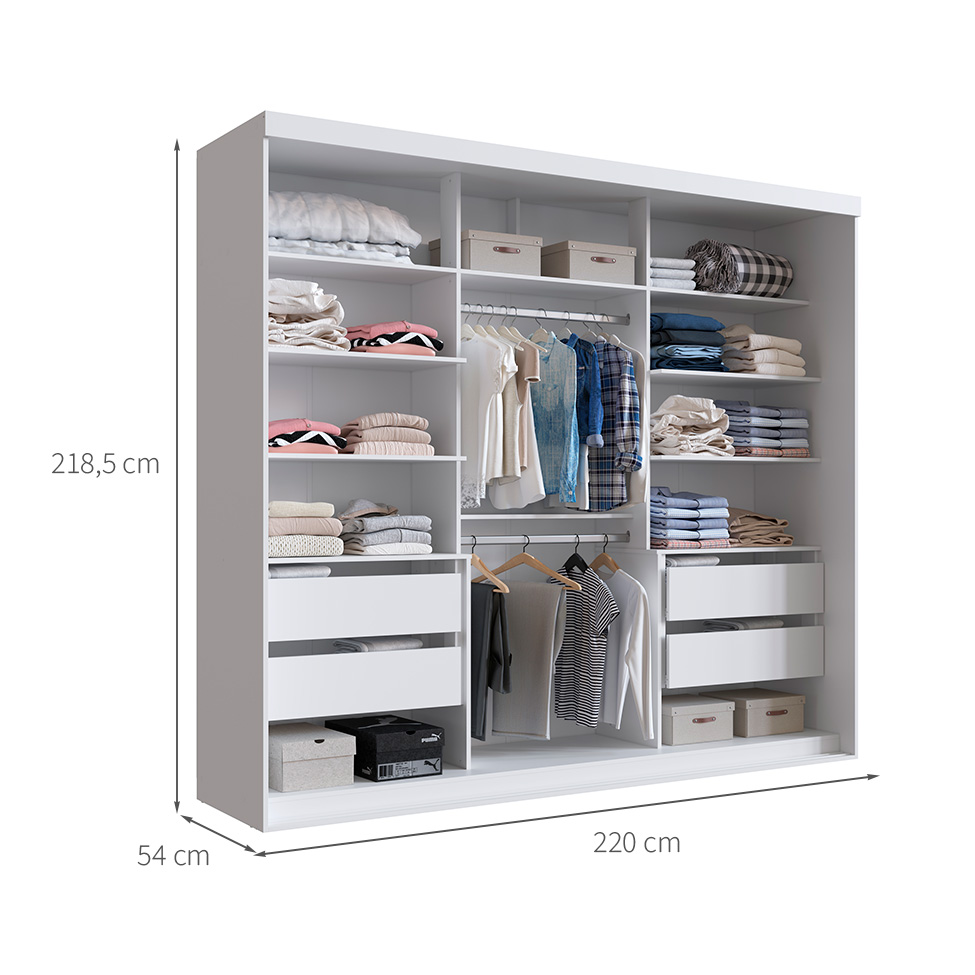 Guarda-Roupa Casal com Espelho Alya 3 Portas 4 Gavetas Branco