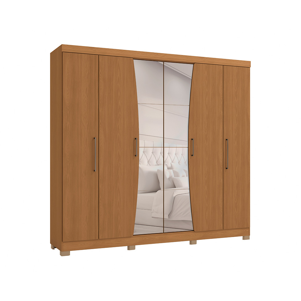 Guarda-Roupa Casal com Espelho Angers 6 Portas 3 Gavetas Canela