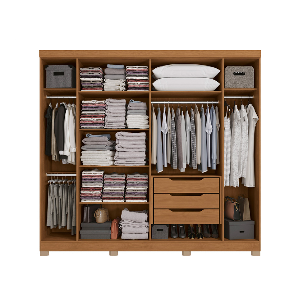 Guarda-Roupa Casal com Espelho Angers 6 Portas 3 Gavetas Canela