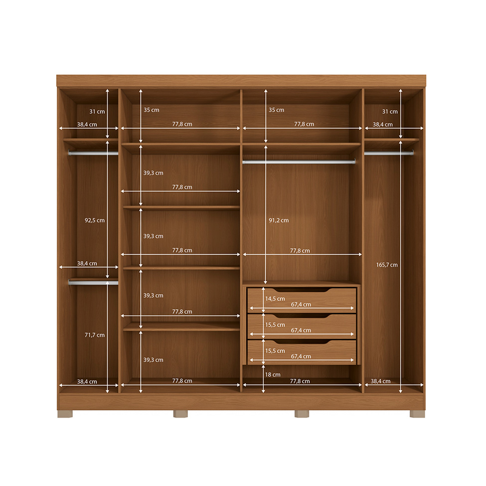 Guarda-Roupa Casal com Espelho Angers 6 Portas 3 Gavetas Canela