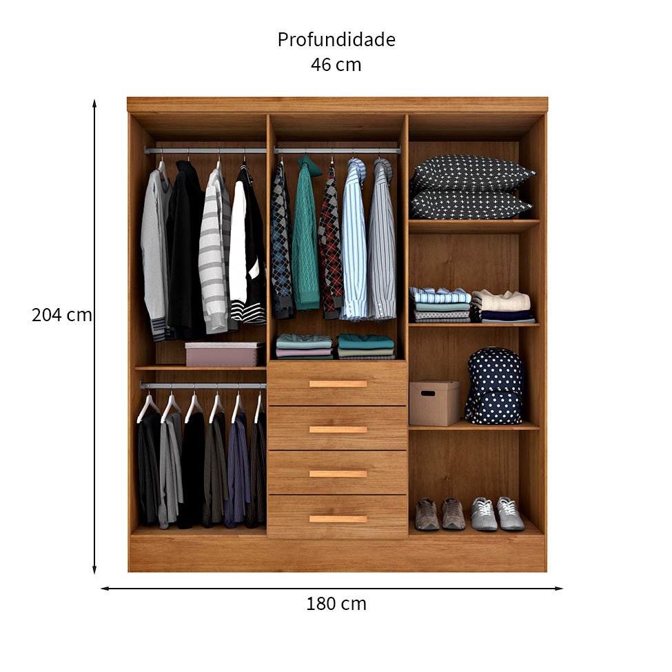Guarda-Roupa Casal com Espelho Arizona 6 PT 4 GV Cinamomo