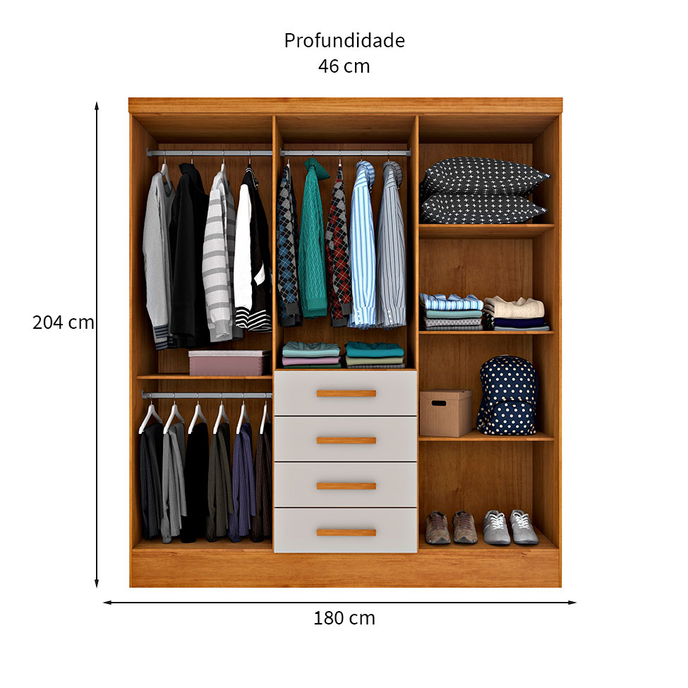Guarda-Roupa Casal com Espelho Arizona 6 Portas 4 Gavetas Cinamomo e Off White