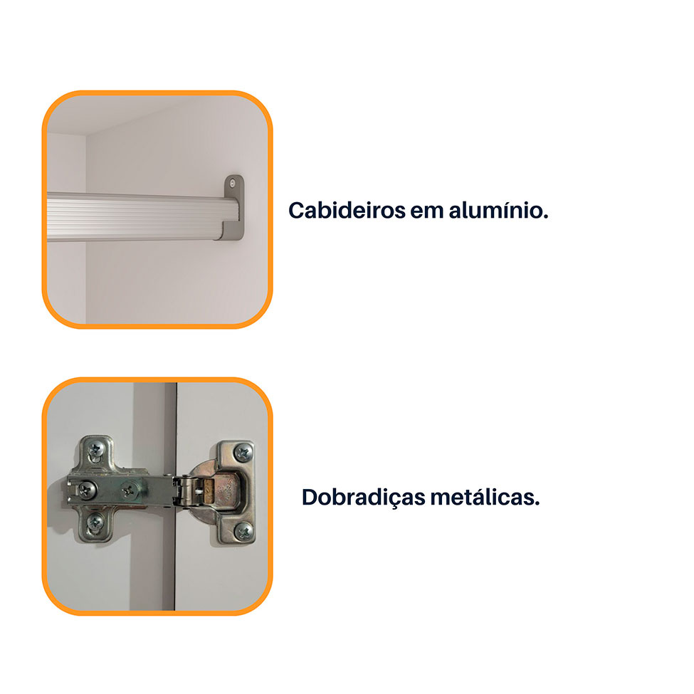 Guarda-Roupa Casal com Espelho Arizona 6 Portas 4 Gavetas Neve