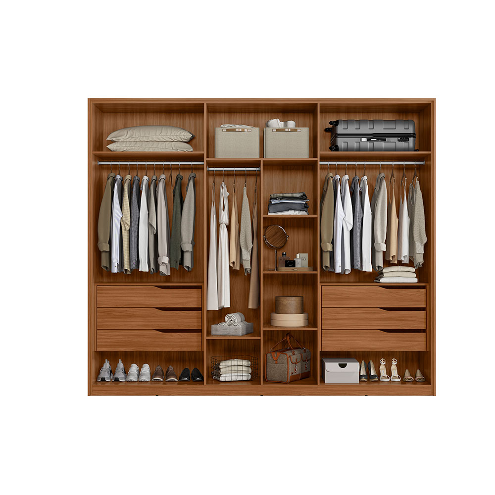 Guarda-Roupa Casal com Espelho Atrice 6 Portas 6 Gavetas Nogueira