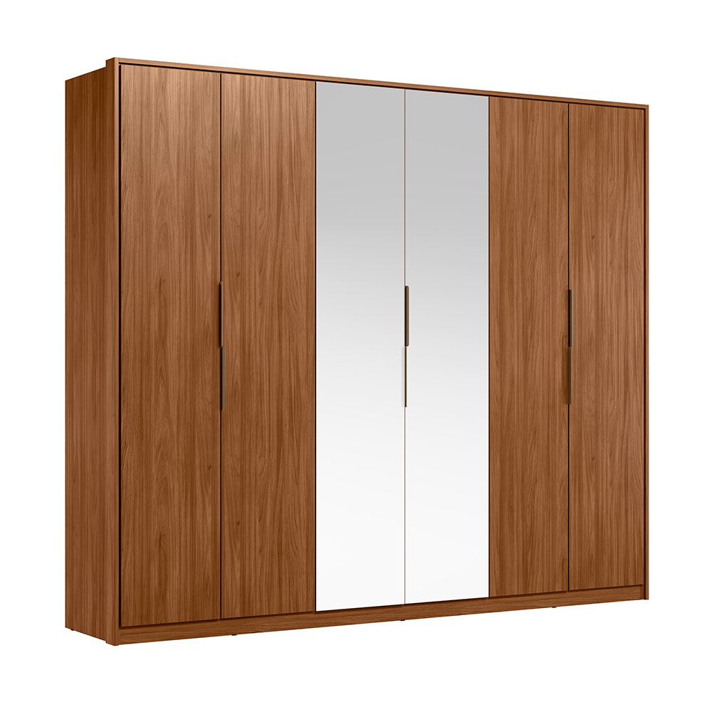 Guarda-Roupa Casal com Espelho Atrice 6 Portas 6 Gavetas Nogueira