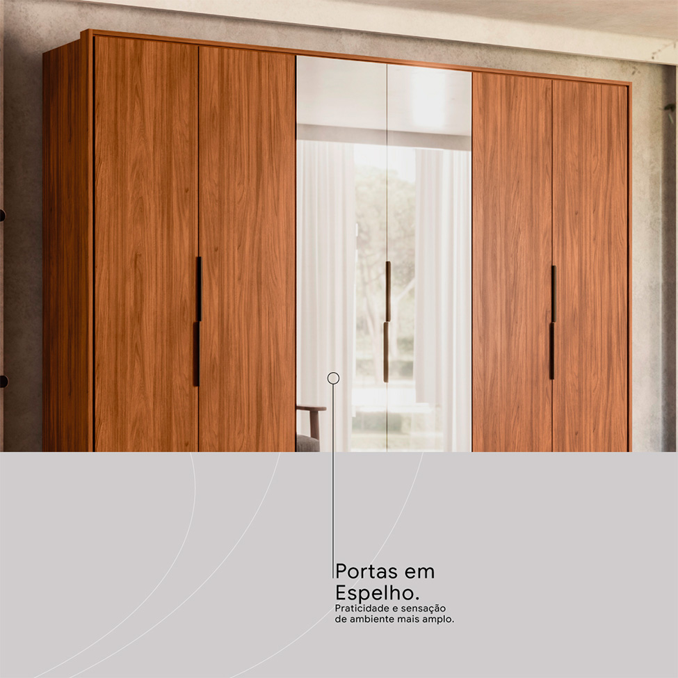 Guarda-Roupa Casal com Espelho Atrice 6 Portas 6 Gavetas Nogueira