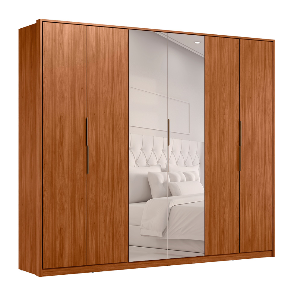 Guarda-Roupa Casal com Espelho Atrice 6 Portas 6 Gavetas Nogueira