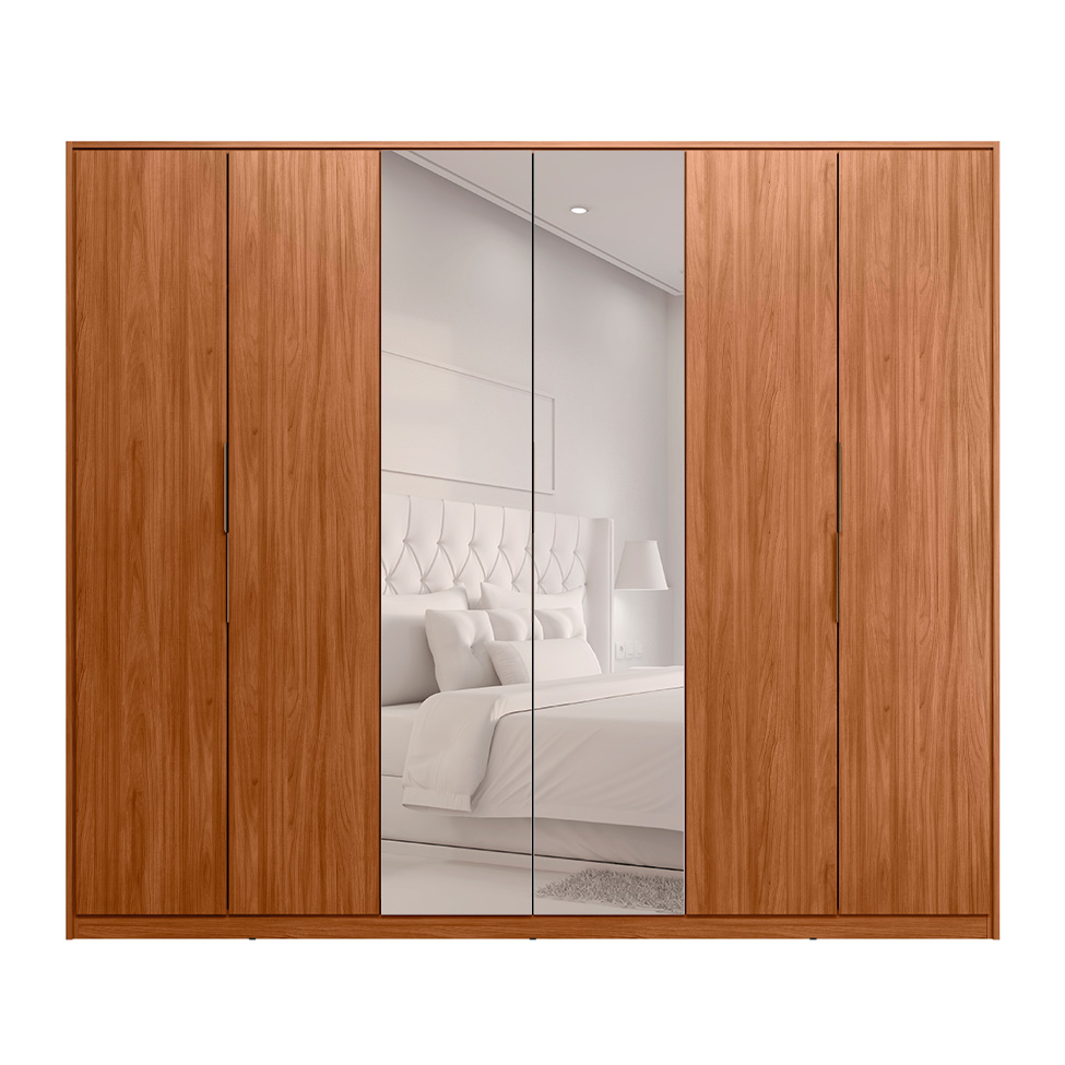 Guarda-Roupa Casal com Espelho Atrice 6 Portas 6 Gavetas Nogueira