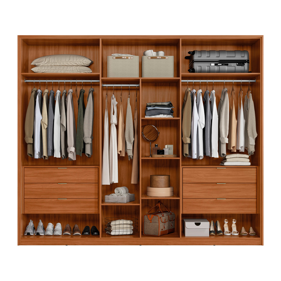 Guarda-Roupa Casal com Espelho Atrice 6 Portas 6 Gavetas Nogueira e Nude