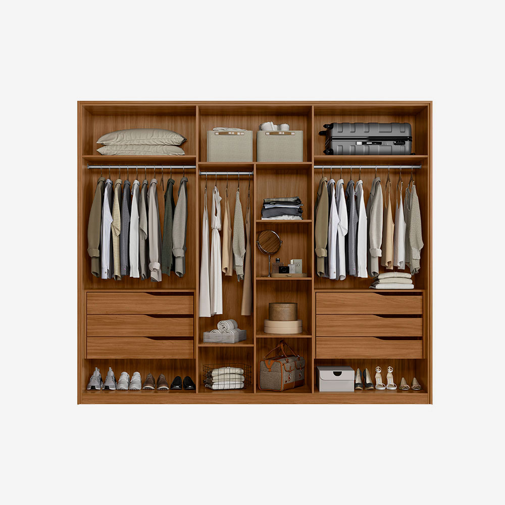 Guarda-Roupa Casal com Espelho Atrice com Detalhe Ripado 6 Portas 6 Gavetas Nogueira