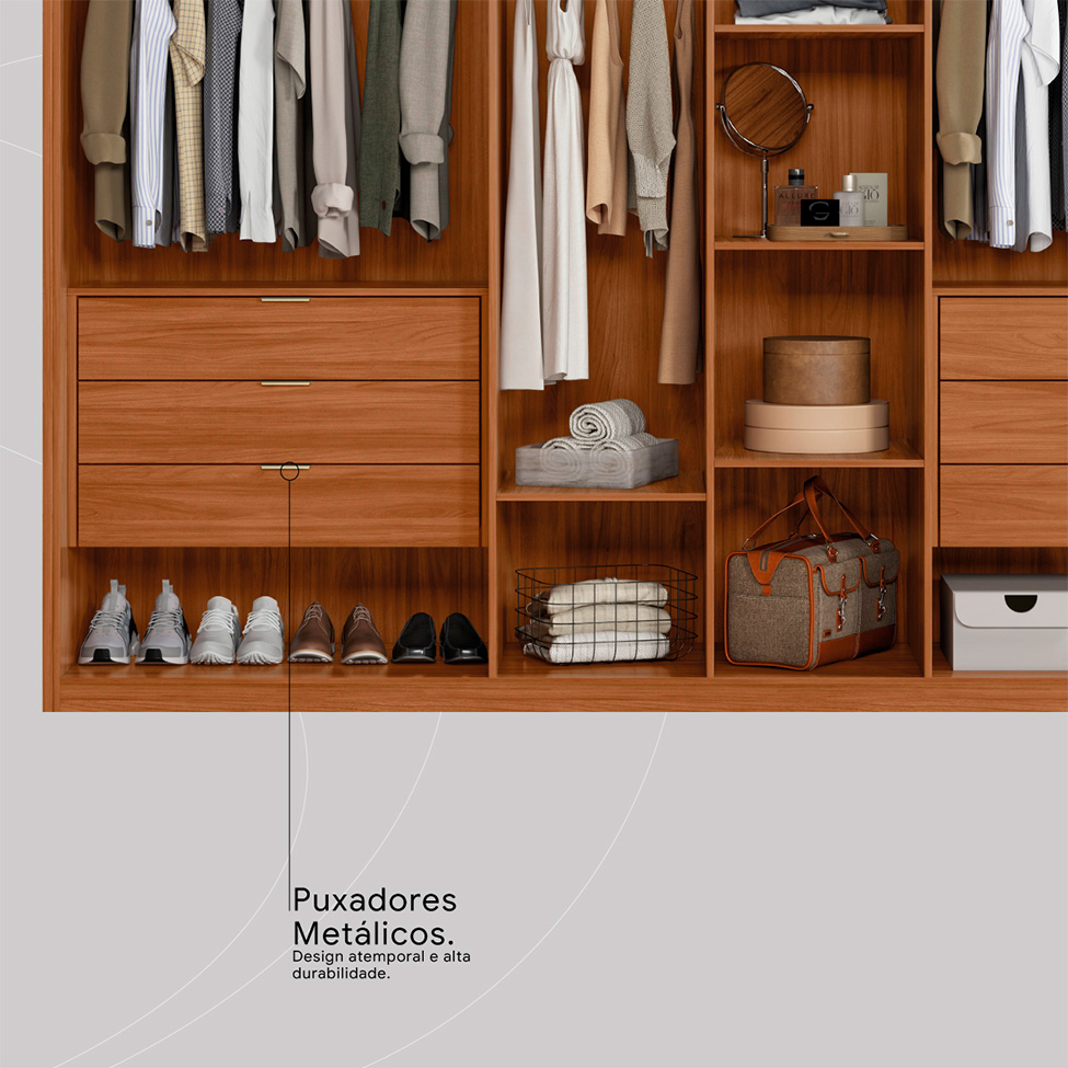 Guarda-Roupa Casal com Espelho Atrice com Detalhe Ripado 6 Portas 6 Gavetas Nogueira