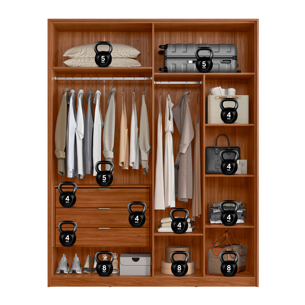 Guarda-Roupa Casal com Espelho Attore 4 Portas 3 Gavetas Nogueira