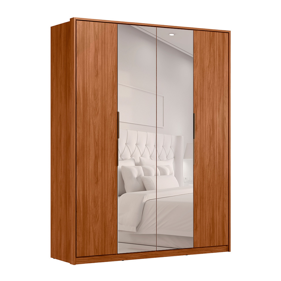 Guarda-Roupa Casal com Espelho Attore 4 Portas 3 Gavetas Nogueira