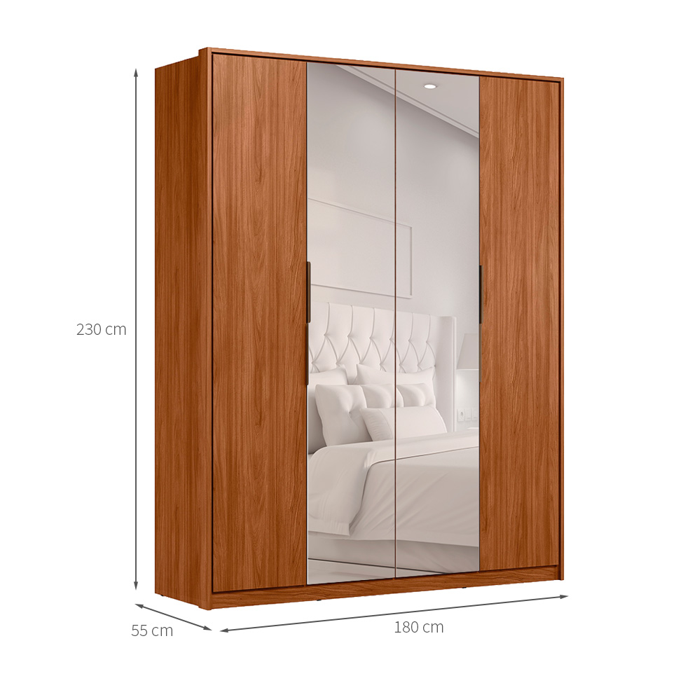 Guarda-Roupa Casal com Espelho Attore 4 Portas 3 Gavetas Nogueira