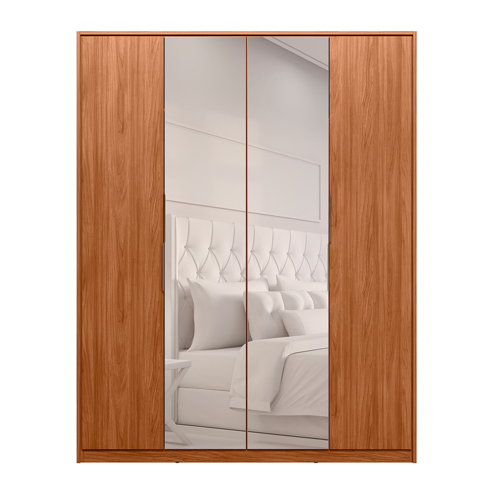 Guarda-Roupa Casal com Espelho Attore 4 Portas 3 Gavetas Nogueira